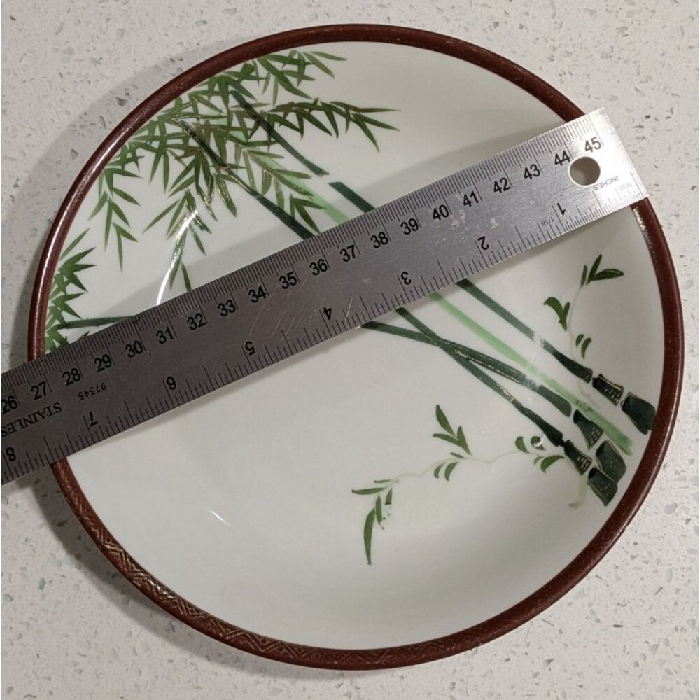 2 Kutani Eggshell China soup bowls Hand Painted Bamboo Geometric Border Japan Pr